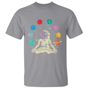 Meditating In Outer Space T Shirt Astronaut Yoga Meditation Position With Solar System Planets TS09 Sport Gray Print Your Wear