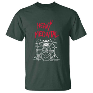 Heavy Metal T Shirt Cat Drummer Meowtal Rock Drum Band TS09 Dark Forest Green Print Your Wear