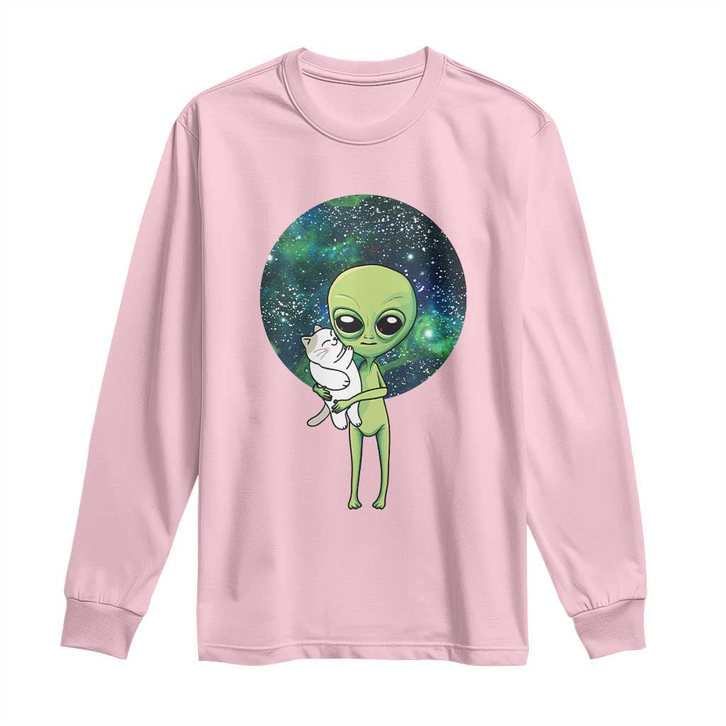 Cute Alien Hugs Cat Long Sleeve Shirt TS09 Light Pink Print Your Wear