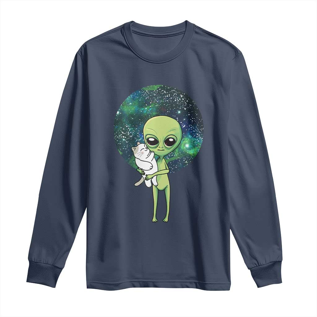 Cute Alien Hugs Cat Long Sleeve Shirt TS09 Navy Print Your Wear