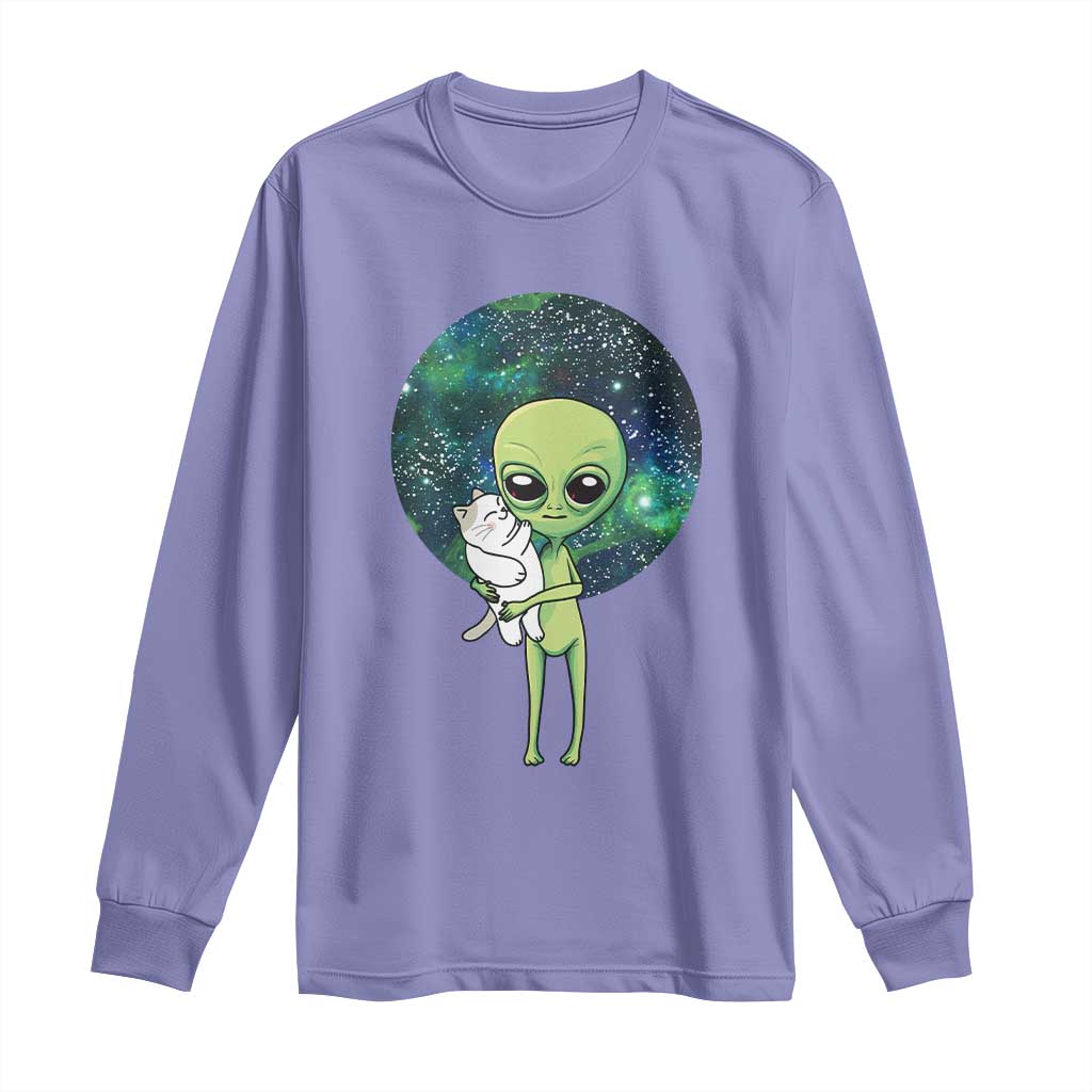 Cute Alien Hugs Cat Long Sleeve Shirt TS09 Violet Print Your Wear