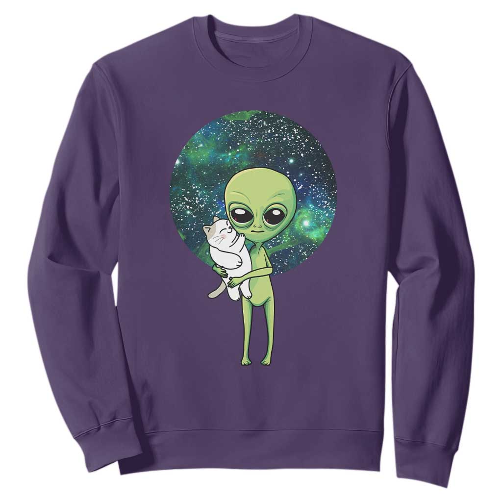 Cute Alien Hugs Cat Sweatshirt TS09 Purple Print Your Wear