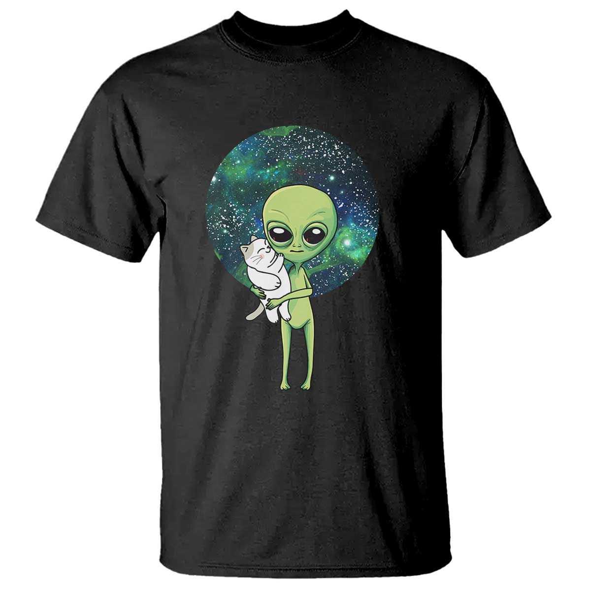 Cute Alien Hugs Cat T Shirt TS09 Black Print Your Wear