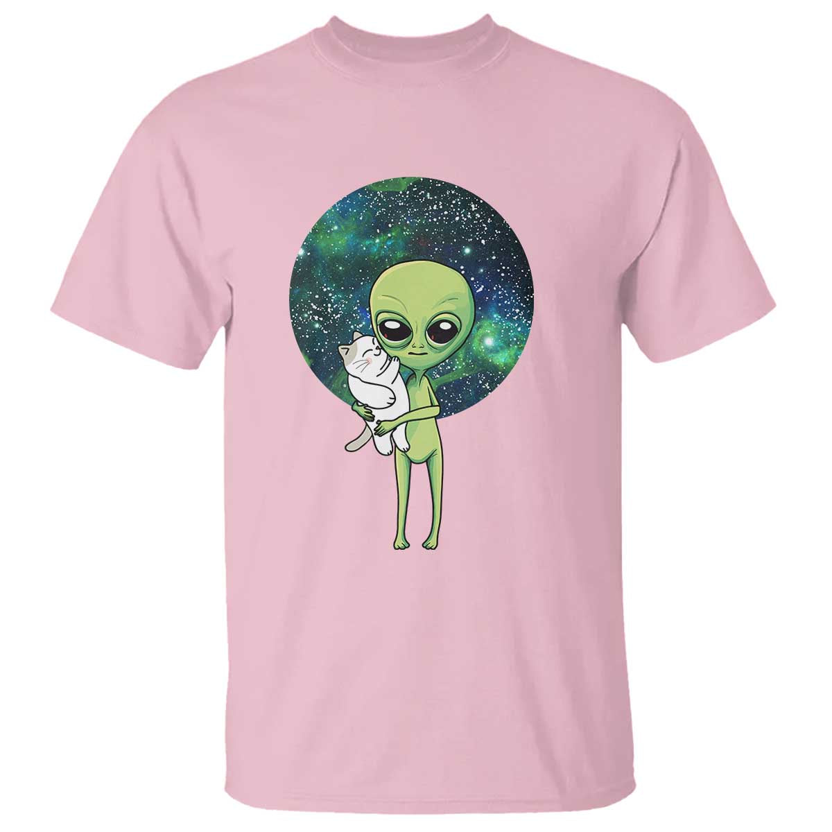 Cute Alien Hugs Cat T Shirt TS09 Light Pink Print Your Wear