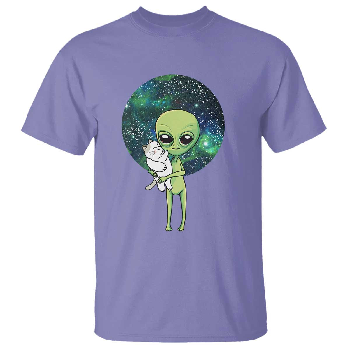 Cute Alien Hugs Cat T Shirt TS09 Violet Print Your Wear