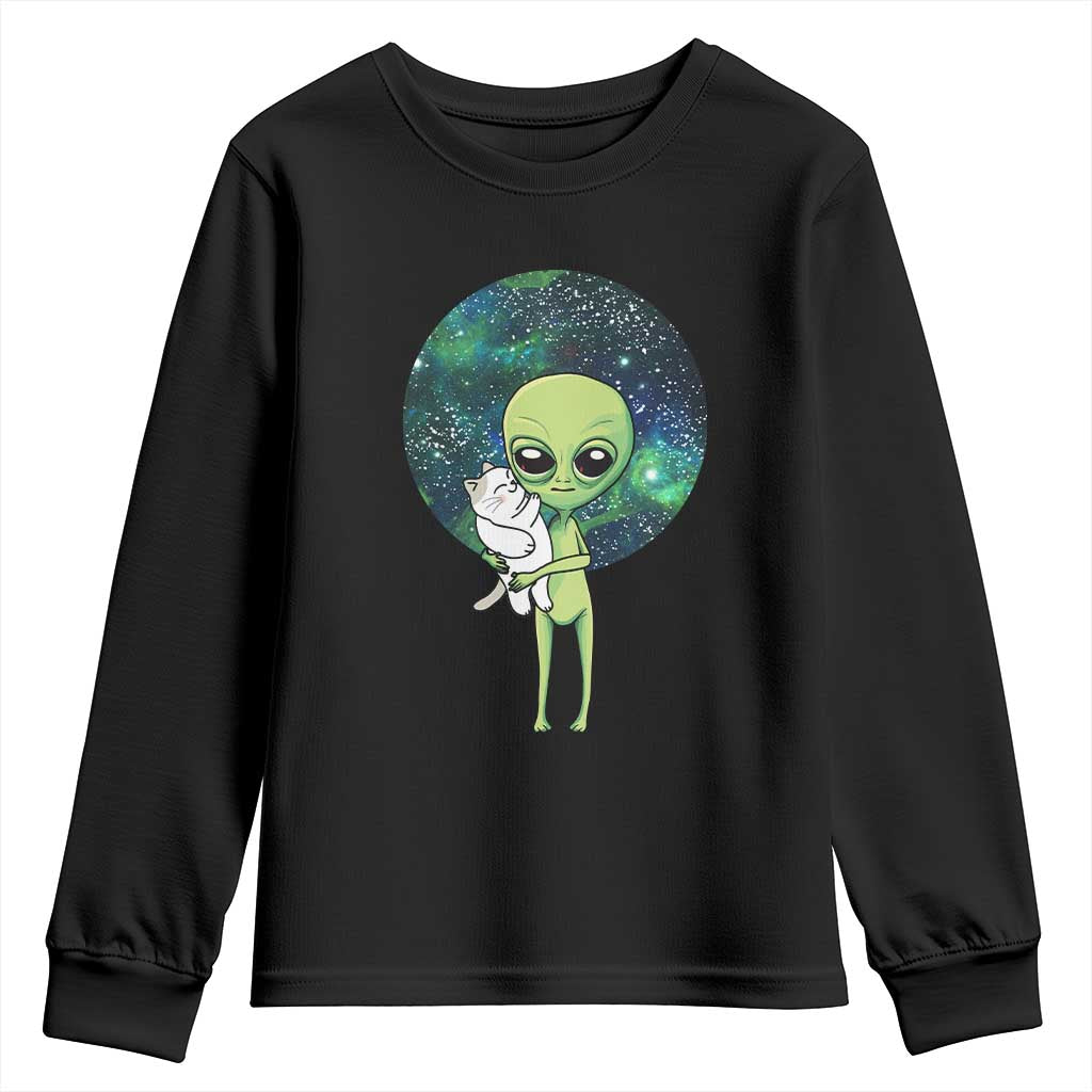 Cute Alien Hugs Cat Youth Sweatshirt TS09 Black Print Your Wear