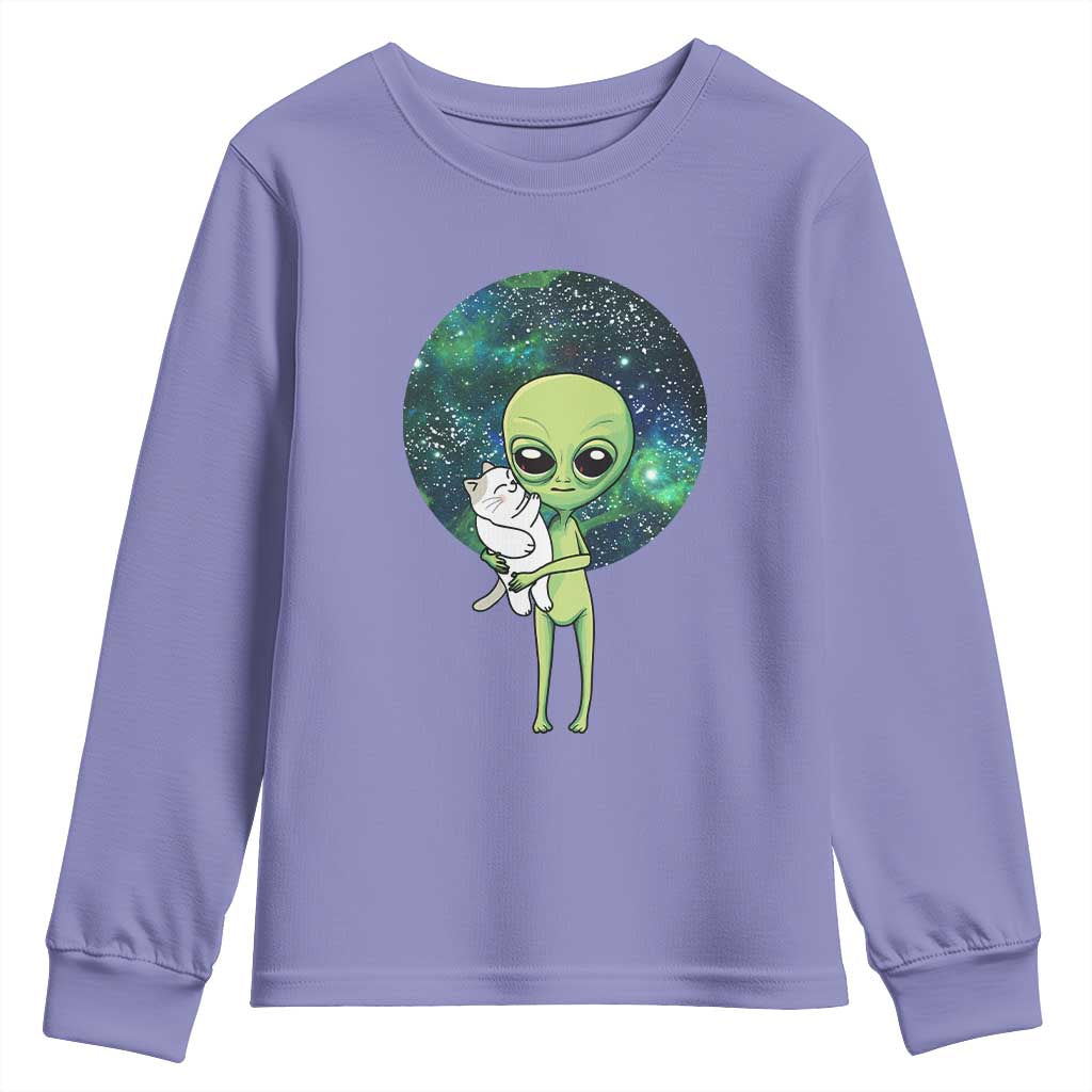 Cute Alien Hugs Cat Youth Sweatshirt TS09 Violet Print Your Wear