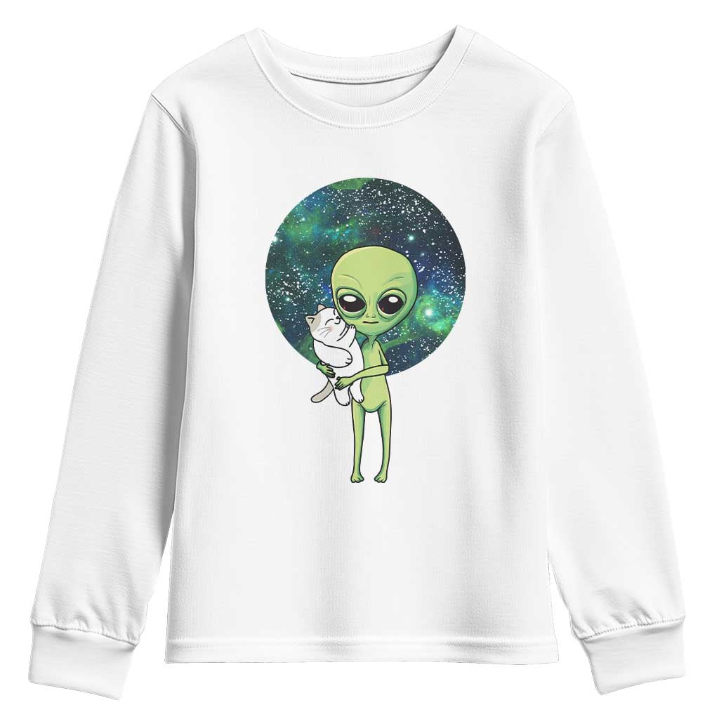 Cute Alien Hugs Cat Youth Sweatshirt TS09 White Print Your Wear