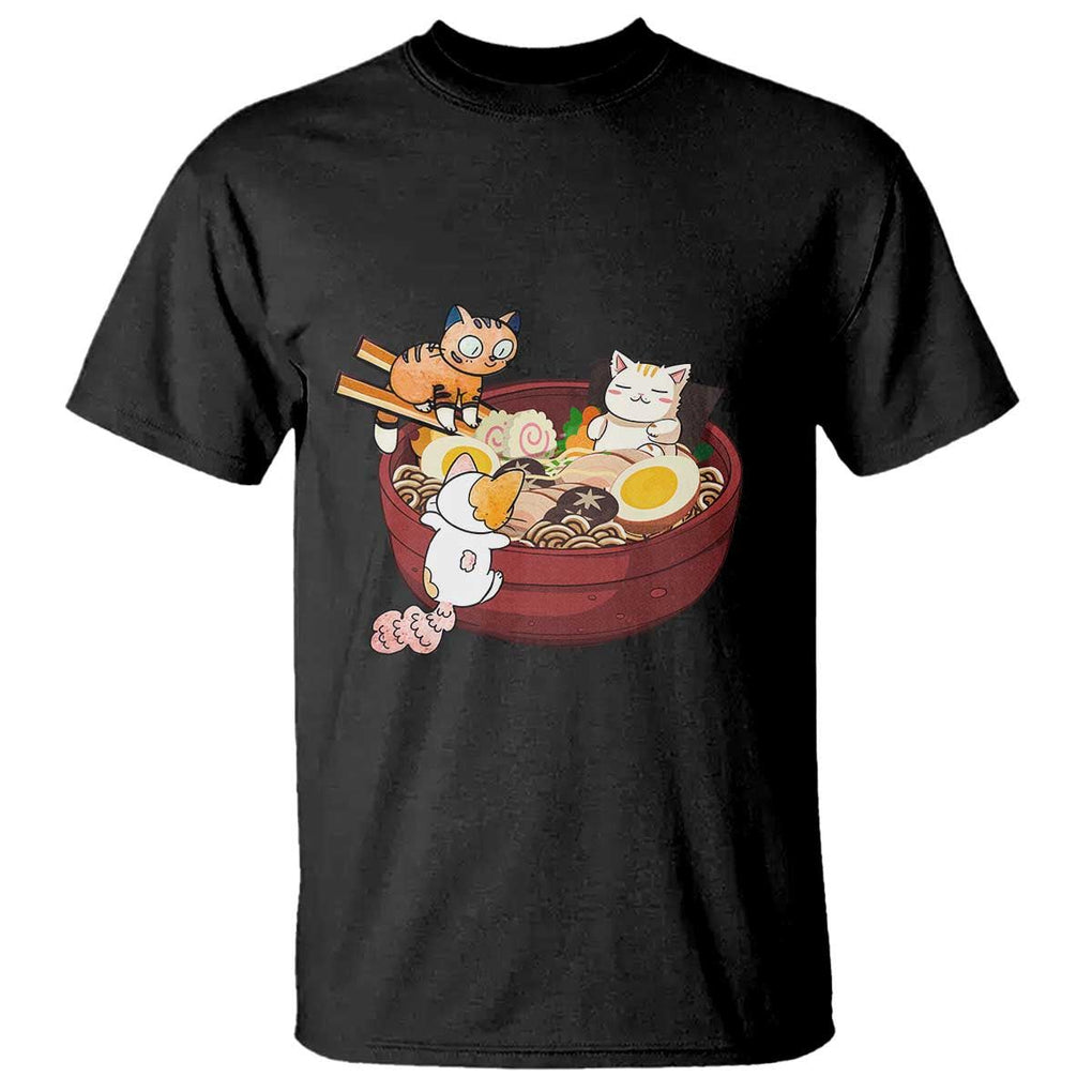 Cat With Ramen T Shirt Cute Cats Eat Ramen Japanese Noodle TS09 Black Print Your Wear