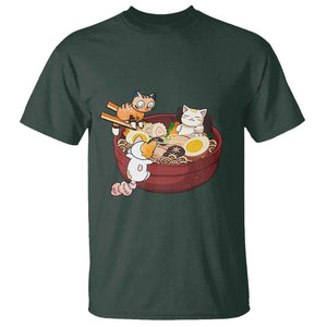 Cat With Ramen T Shirt Cute Cats Eat Ramen Japanese Noodle TS09 Dark Forest Green Print Your Wear