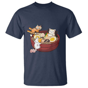 Cat With Ramen T Shirt Cute Cats Eat Ramen Japanese Noodle TS09 Navy Print Your Wear