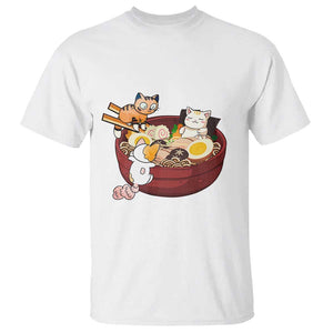 Cat With Ramen T Shirt Cute Cats Eat Ramen Japanese Noodle TS09 White Print Your Wear