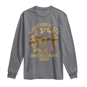 Nakatomi Plaza Christmas Party Long Sleeve Shirt American Patriotic Gold Holly Wreath Machine Gun TS09 Charcoal Print Your Wear