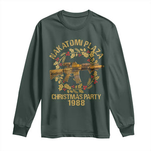 Nakatomi Plaza Christmas Party Long Sleeve Shirt American Patriotic Gold Holly Wreath Machine Gun TS09 Dark Forest Green Print Your Wear