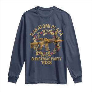 Nakatomi Plaza Christmas Party Long Sleeve Shirt American Patriotic Gold Holly Wreath Machine Gun TS09 Navy Print Your Wear