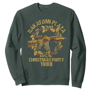 Nakatomi Plaza Christmas Party Sweatshirt American Patriotic Gold Holly Wreath Machine Gun TS09 Dark Forest Green Print Your Wear