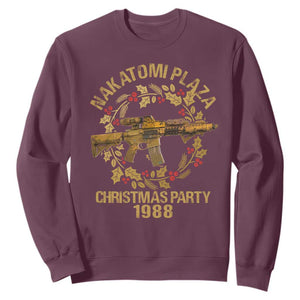 Nakatomi Plaza Christmas Party Sweatshirt American Patriotic Gold Holly Wreath Machine Gun TS09 Maroon Print Your Wear