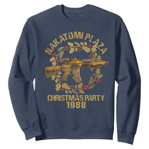 Nakatomi Plaza Christmas Party Sweatshirt American Patriotic Gold Holly Wreath Machine Gun TS09 Navy Print Your Wear