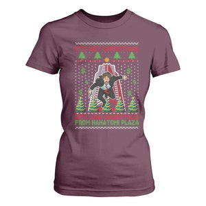 Xmas Nakatomi Plaza T Shirt For Women It's Not Christmas Until Hans Gruber Falls TS09 Maroon Print Your Wear