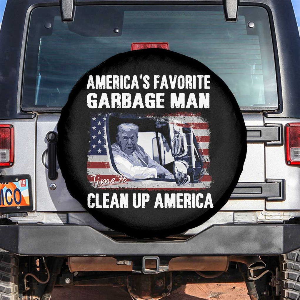 Trump 2024 Spare Tire Cover America's Favorite Garbage Man Time To Clean Up American TS09 No hole Black Print Your Wear