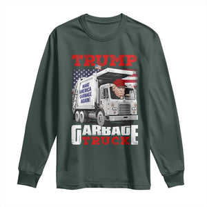 Trump 2024 Long Sleeve Shirt Trump Garbage Truck TS09 Dark Forest Green Print Your Wear