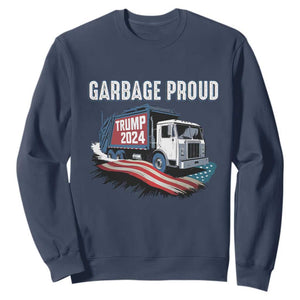 Trump 2024 Sweatshirt Garbage Proud Trump Garbage Truck TS09 Navy Print Your Wear