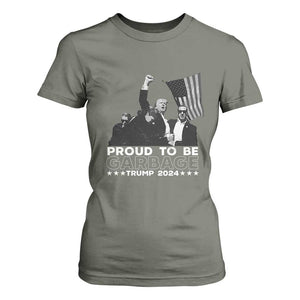 Trump 2024 T Shirt For Women Proud To Be Garbage TS09 Military Green Print Your Wear