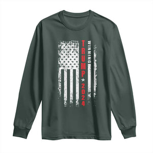 Trump 2024 Long Sleeve Shirt Winning US President American Flag Patriotic TS09 Dark Forest Green Print Your Wear