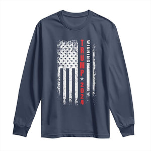 Trump 2024 Long Sleeve Shirt Winning US President American Flag Patriotic TS09 Navy Print Your Wear