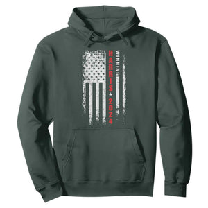 Kamala 2024 Hoodie Harris Winning US President American Flag Patriotic TS09 Dark Forest Green Print Your Wear