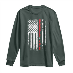 Kamala 2024 Long Sleeve Shirt Harris Winning US President American Flag Patriotic TS09 Dark Forest Green Print Your Wear