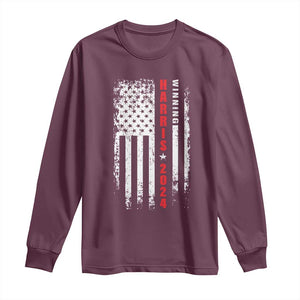 Kamala 2024 Long Sleeve Shirt Harris Winning US President American Flag Patriotic TS09 Maroon Print Your Wear