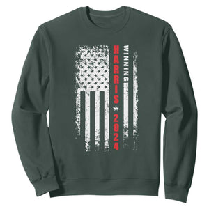 Kamala 2024 Sweatshirt Harris Winning US President American Flag Patriotic TS09 Dark Forest Green Print Your Wear