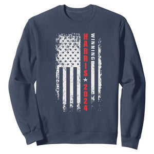 Kamala 2024 Sweatshirt Harris Winning US President American Flag Patriotic TS09 Navy Print Your Wear