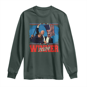 Trump 2024 Long Sleeve Shirt Winner US President American Patriotic TS09 Dark Forest Green Print Your Wear