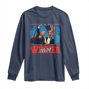 Trump 2024 Long Sleeve Shirt Winner US President American Patriotic TS09 Navy Print Your Wear