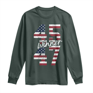 Trump 2024 Long Sleeve Shirt Winner 45 47 US President American Patriotic TS09 Dark Forest Green Print Your Wear