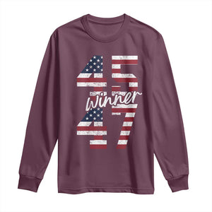 Trump 2024 Long Sleeve Shirt Winner 45 47 US President American Patriotic TS09 Maroon Print Your Wear