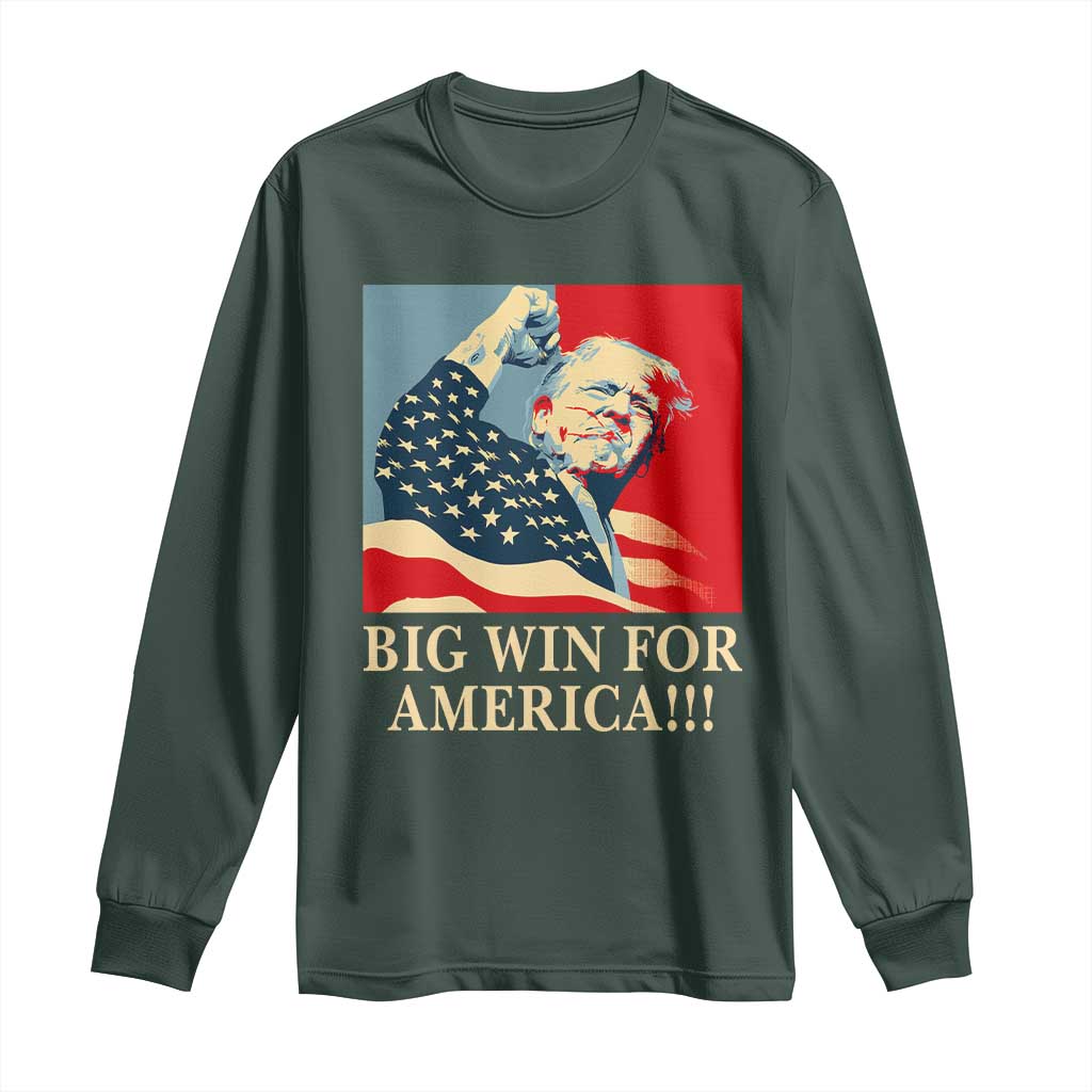 Trump Won 2024 Long Sleeve Shirt Big Win For America TS09 Dark Forest Green Print Your Wear