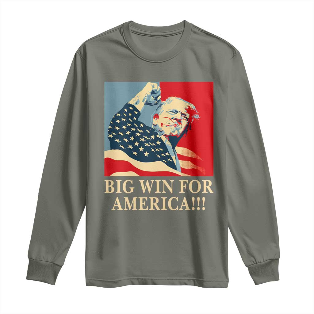 Trump Won 2024 Long Sleeve Shirt Big Win For America TS09 Military Green Print Your Wear