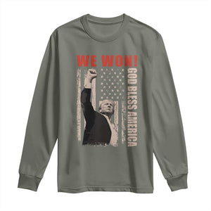 Trump 2024 Long Sleeve Shirt We Won God Bless America TS09 Military Green Print Your Wear