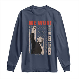 Trump 2024 Long Sleeve Shirt We Won God Bless America TS09 Navy Print Your Wear