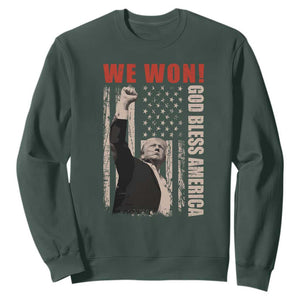 Trump 2024 Sweatshirt We Won God Bless America TS09 Dark Forest Green Print Your Wear