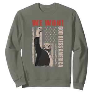 Trump 2024 Sweatshirt We Won God Bless America TS09 Military Green Print Your Wear