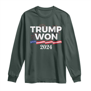 Trump Won 2024 Long Sleeve Shirt US President American Firework Patriotic TS09 Dark Forest Green Print Your Wear