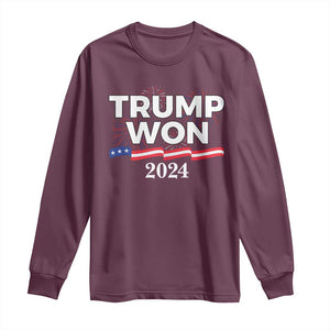 Trump Won 2024 Long Sleeve Shirt US President American Firework Patriotic TS09 Maroon Print Your Wear