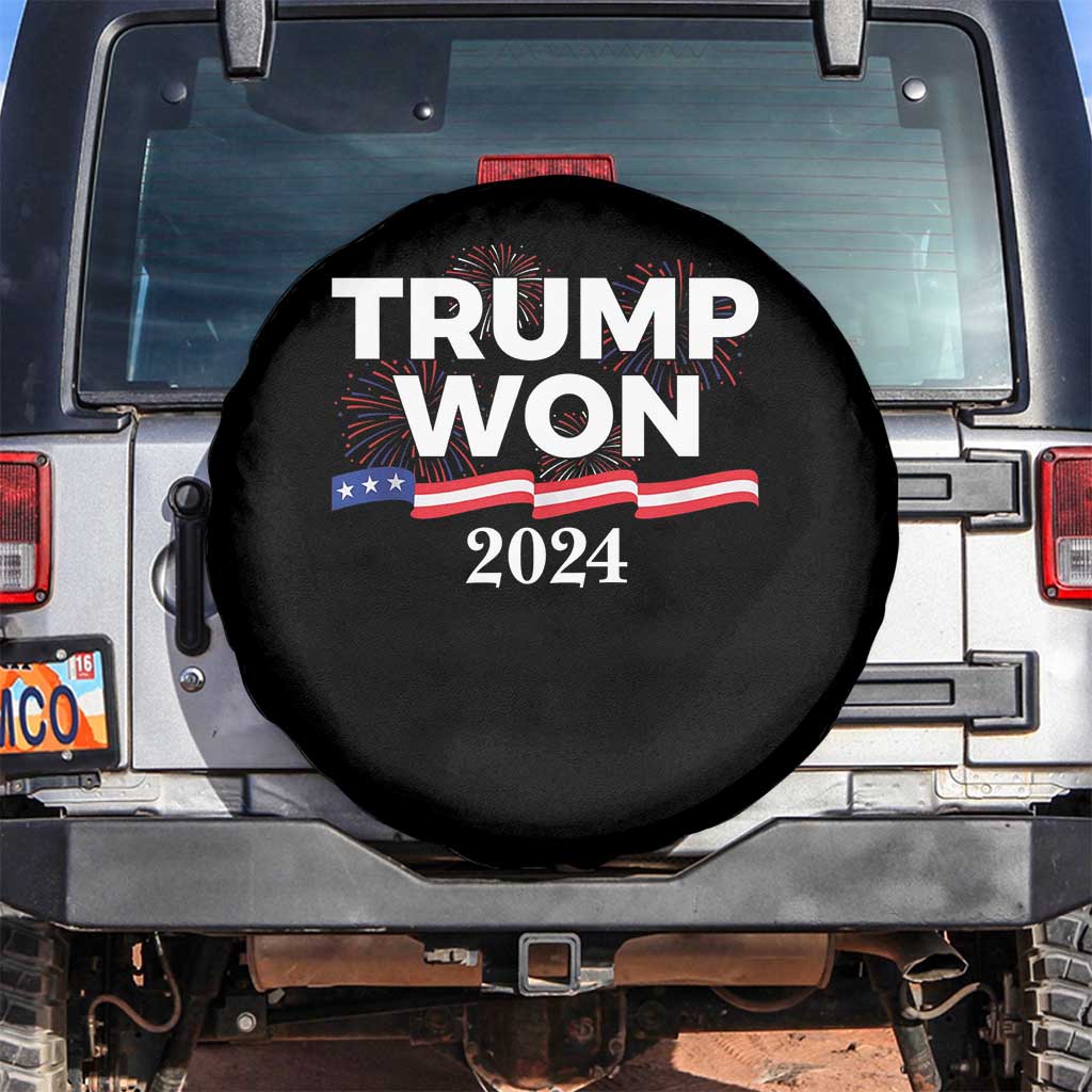 Trump Won 2024 Spare Tire Cover US President American Firework Patriotic TS09 No hole Black Print Your Wear