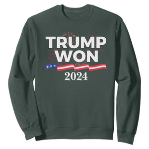 Trump Won 2024 Sweatshirt US President American Firework Patriotic TS09 Dark Forest Green Print Your Wear