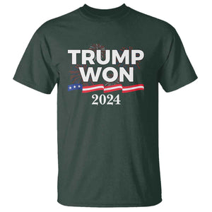 Trump Won 2024 T Shirt US President American Firework Patriotic TS09 Dark Forest Green Print Your Wear