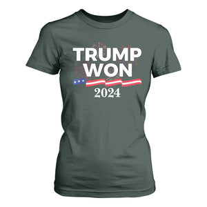 Trump Won 2024 T Shirt For Women US President American Firework Patriotic TS09 Dark Forest Green Print Your Wear